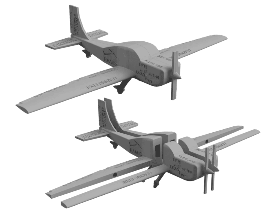 SkyTrainer modular aircraft shown in a low-wing configuration